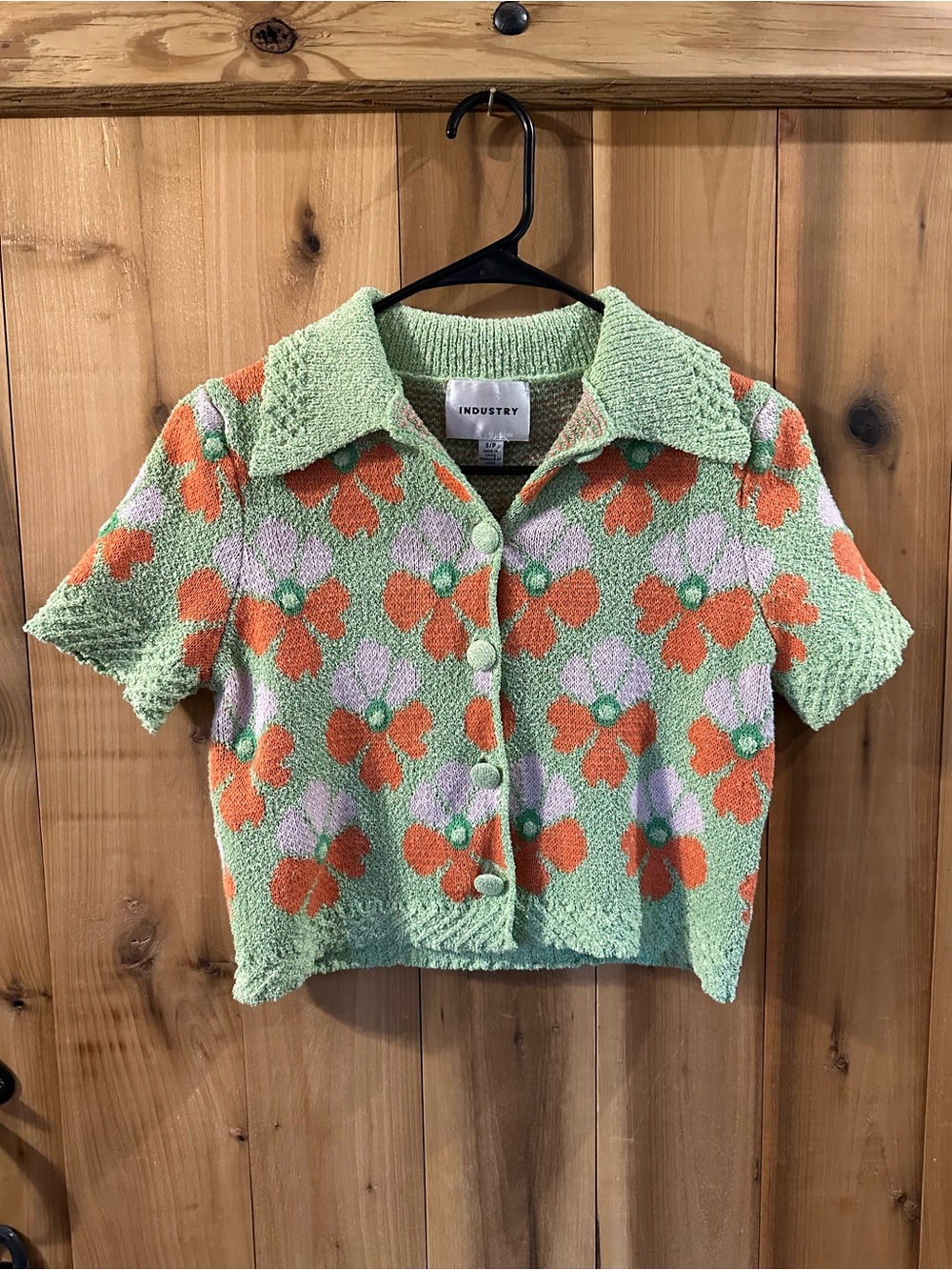 Industry Green Floral Knit Short-Sleeve Cardigan